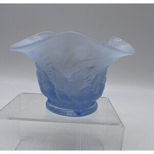 1930s Duncan & Miller Chanticleer Rooster Chicken Frosted Blue Opalescent Glass